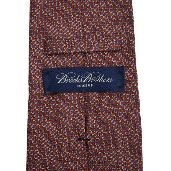 Brooks Brothers Makers Tie Necktie Mens Silk Geometric Burgundy Red 58 in - Picture 3 of 5